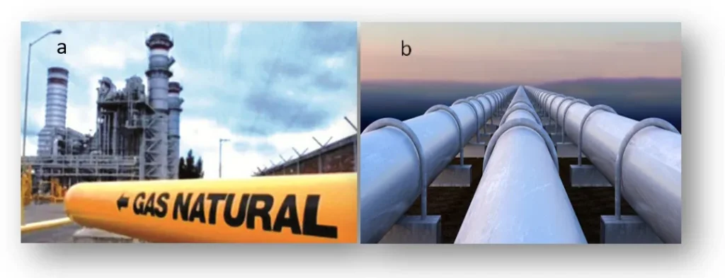 Inspección de tuberías: a) Planta de Gas Natural, b) Sistemas de tuberías de Gas Natural.