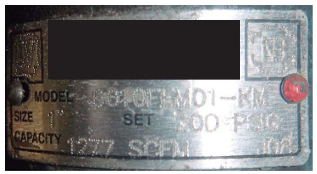 The valve associated with the boiler of the considered example,
which is a UV valve for pressure vessels, set at 200 psi.