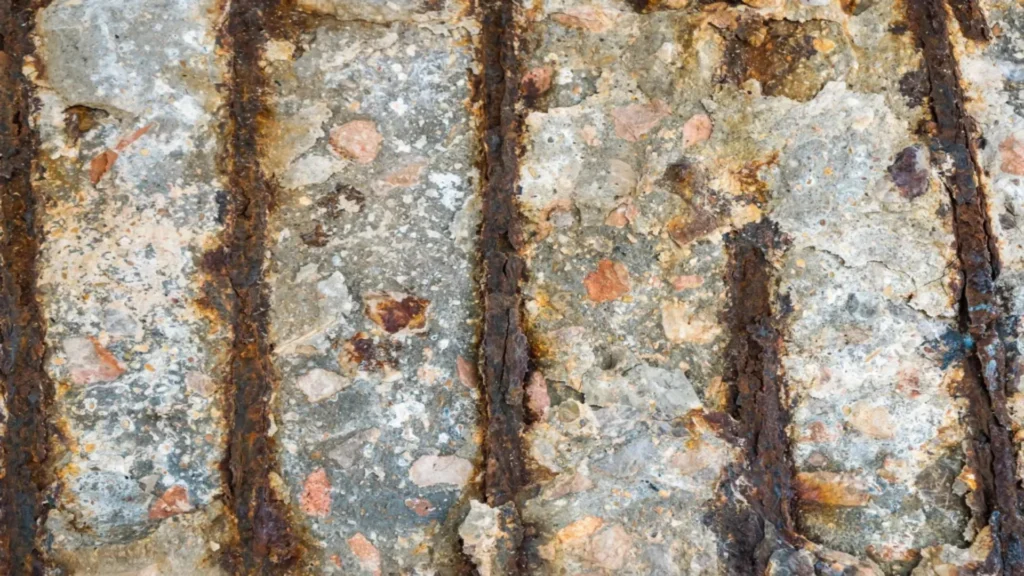 Integridad de tuberías afectada por corrosión en estructura de acero reforzado.