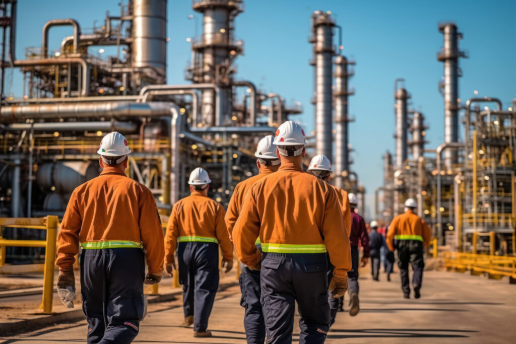 equipo ingenieros uniforme es encuesta seguridad industria refinerias petroleo