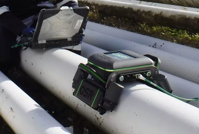 Scanner for wall thickness measurement in the under pipe support inspection.