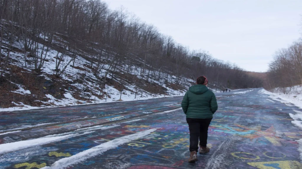 Woman walking in the streets of Centralia
