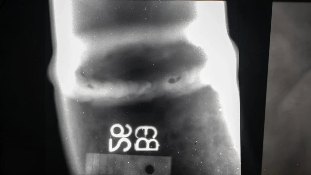 Radiographic inspection of good weld vs. bad weld