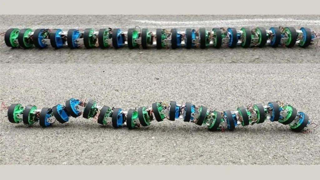 Scientists work on a snake robot