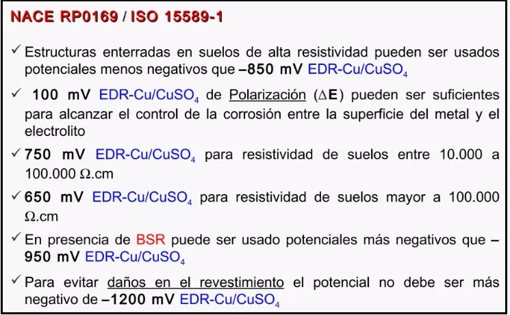 Criterios de funcionamiento de los sistemas de Protección Catódica