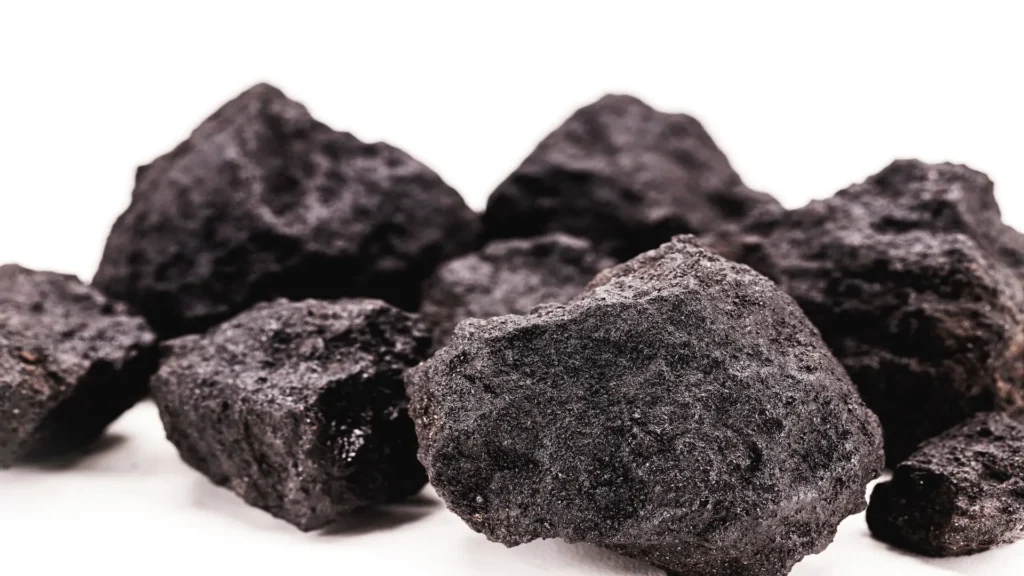 Petroleum coke, or final carbon-rich solid coke.
