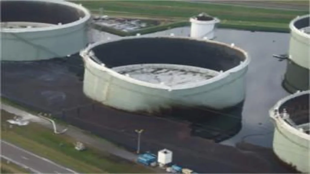 Storage tanks spilling crude oil