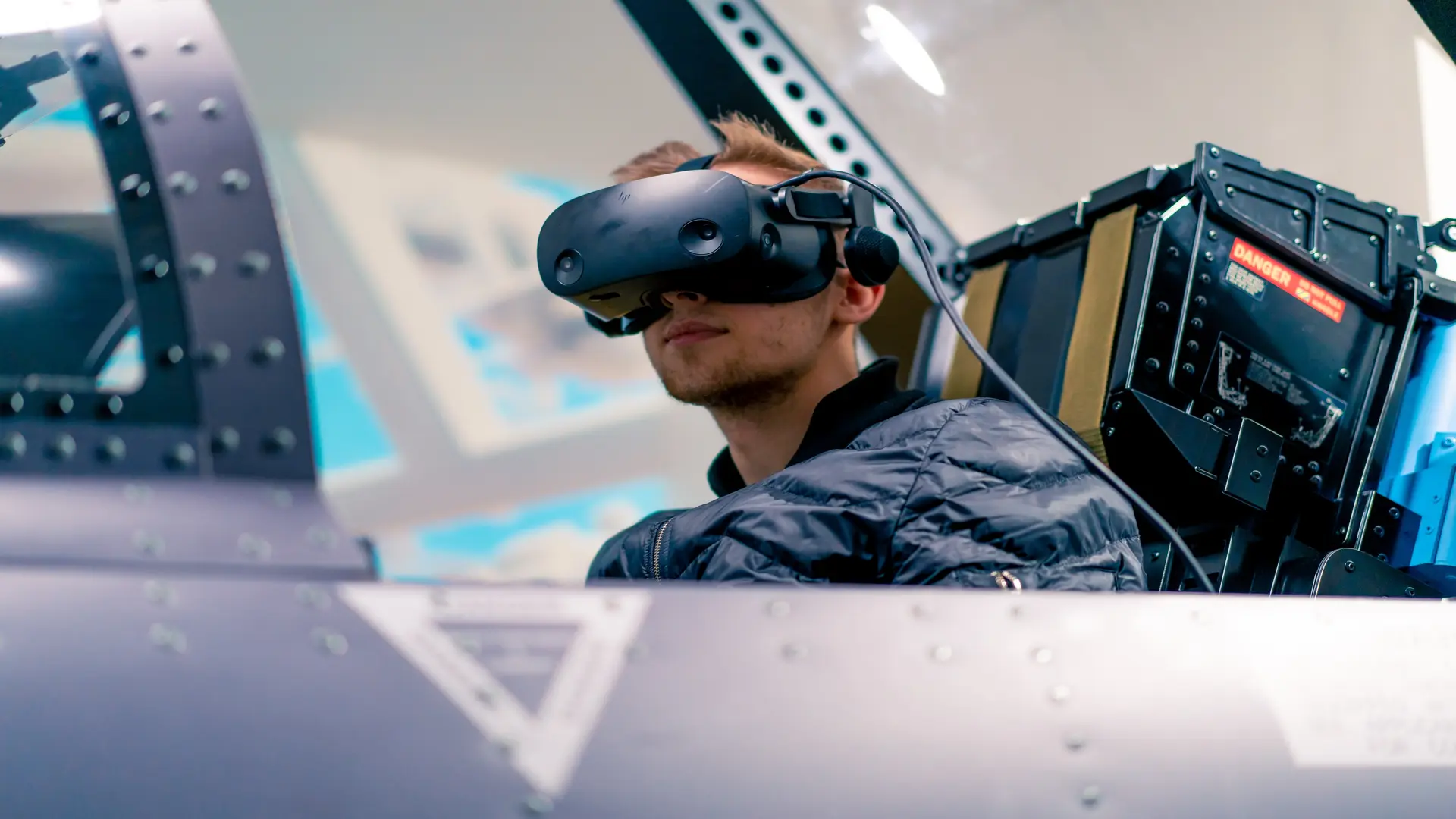 Flight simulator in aerospace training.
