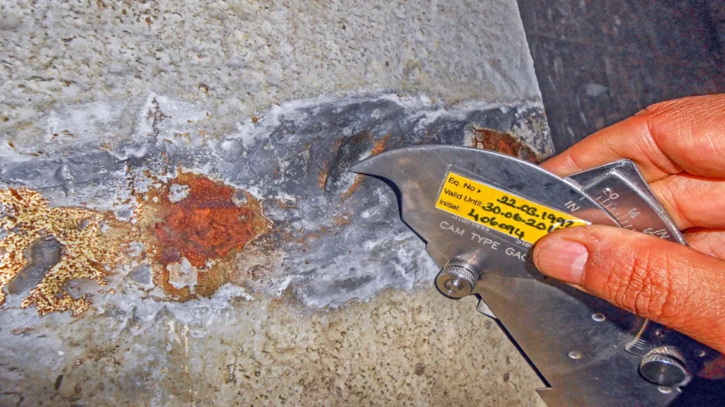 Inspección END con Medidor de picaduras o socavados en el metal base.