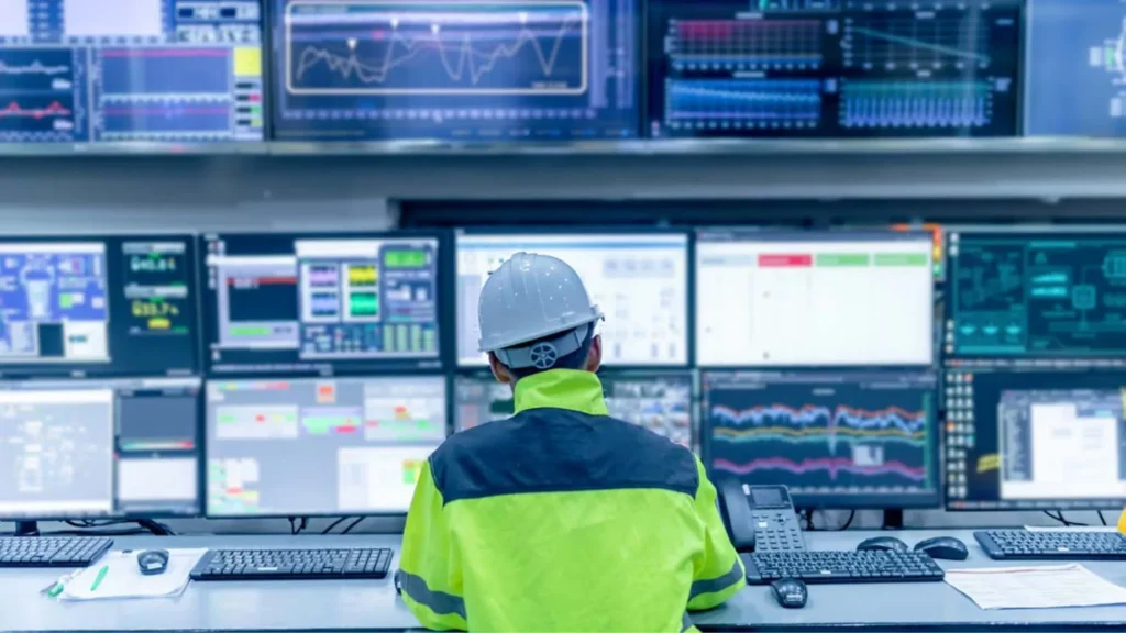 Operador monitoreando sistemas de automatización minera