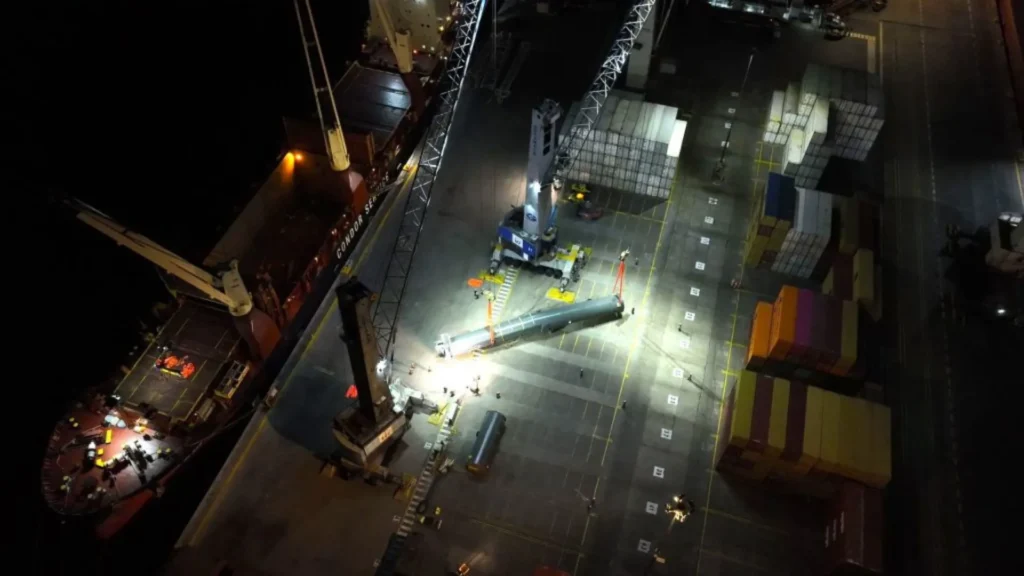 Night crane installation