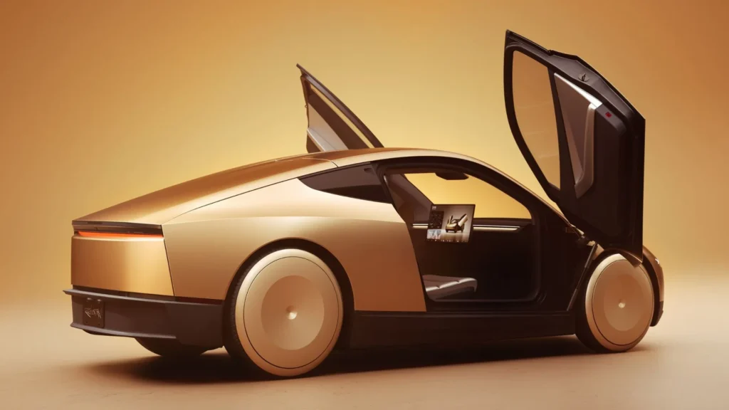 Image of the cybercab robotaxi with the doors open