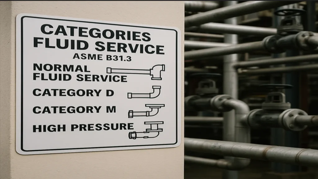 Señalización industrial para los tipos de servicio de fluido ASME B31.3