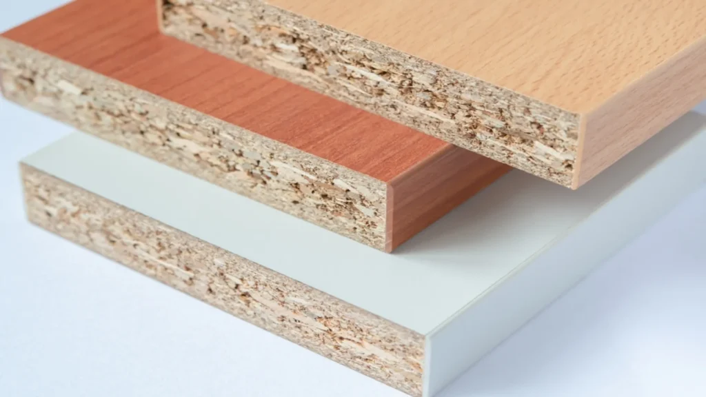 Tableros industriales de partículas prensadas con acabado superficial, representando el desarrollo del material compuesto conocido como SUPERWOOD.