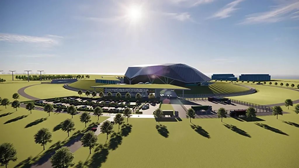 Render de las instalaciones propuestas por Rolls-Royce para la implementación de reactores nucleares modulares pequeños (SMR) en el Reino Unido.