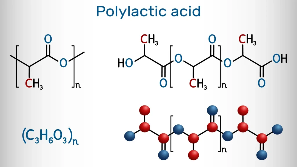 Figure 1. Structural chemical formula and molecular model of polylactic acid.