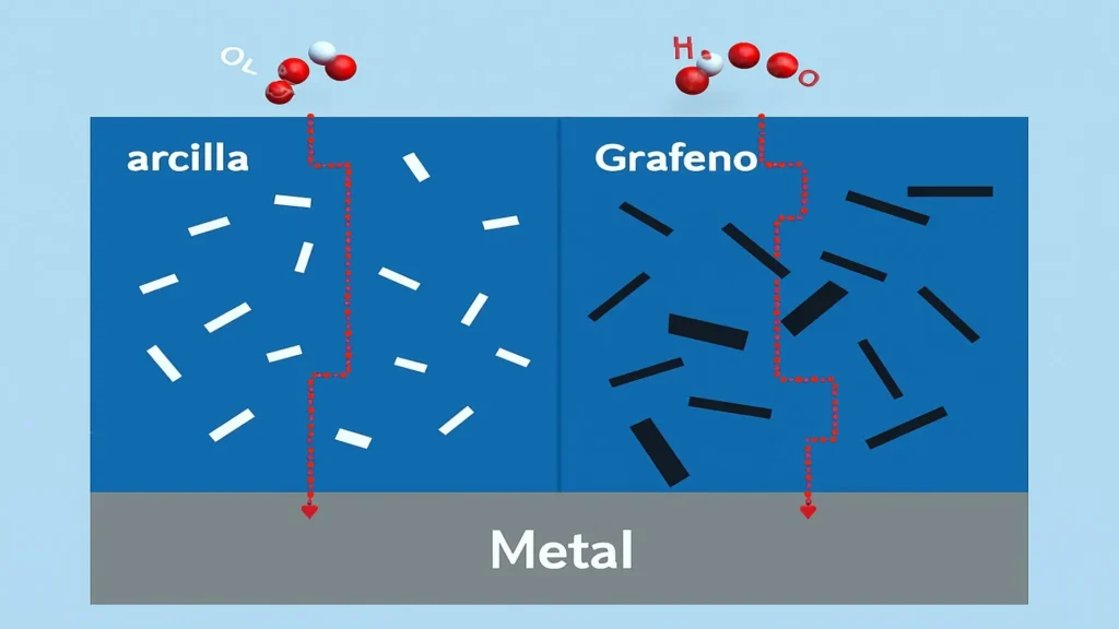 Corrosion protection mechanism for polymer coatings with clay and graphene.