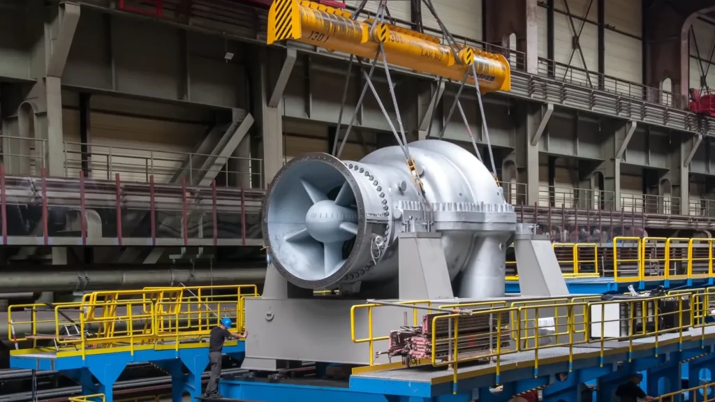 Compresor axial industrial MAX1 de Everllence siendo instalado en una planta energética para el proyecto BECCS en Estocolmo, destinado a comprimir CO₂ capturado de biomasa.