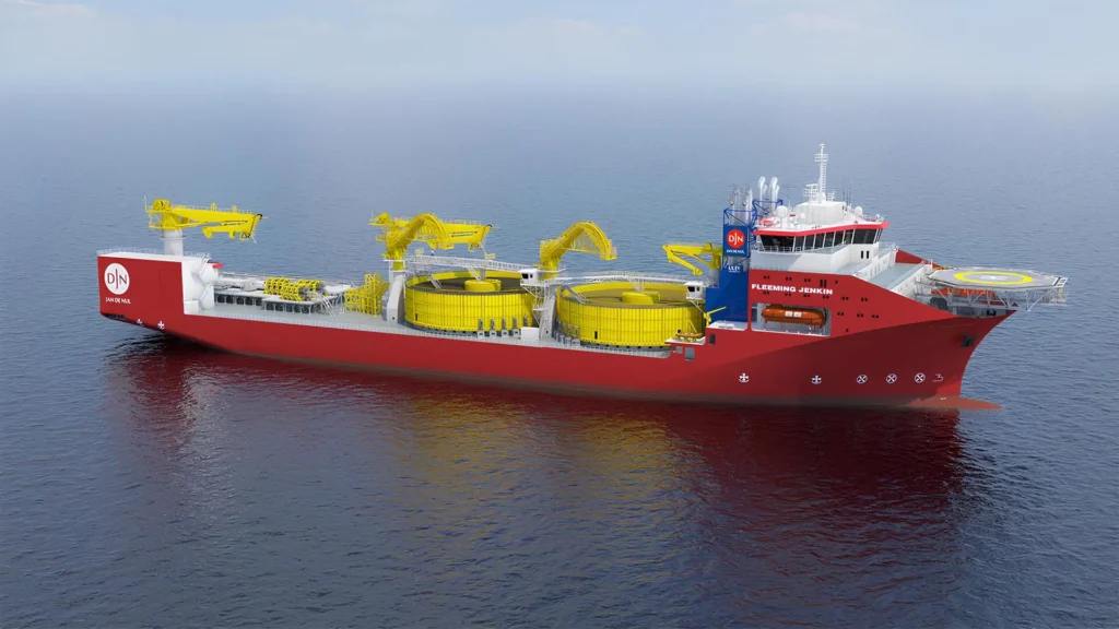 Buque cablero Fleeming Jenkin de Jan De Nul en el mar.