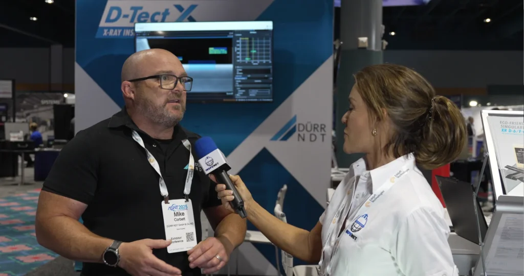 Mike Corbett, es entrevistado durante el evento ASNT 2025 sobre las innovaciones en inspección no destructiva con el software D-Tect X.