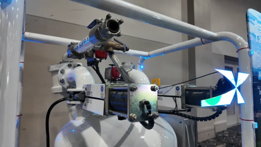 Agellus ATR 360 unit exhibited during the NISTM 2025 event, specializing in internal inspection of active tanks.