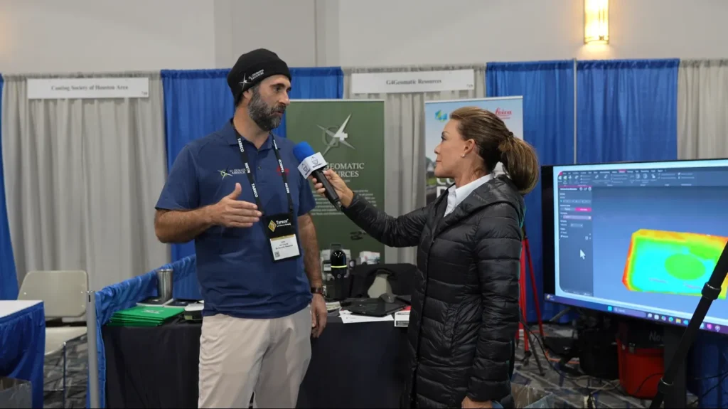 John O'Rourke de G4 Geomatic Resources durante una entrevista sobre escaneo l&aacute;ser 3D en el evento NISTM 2025.