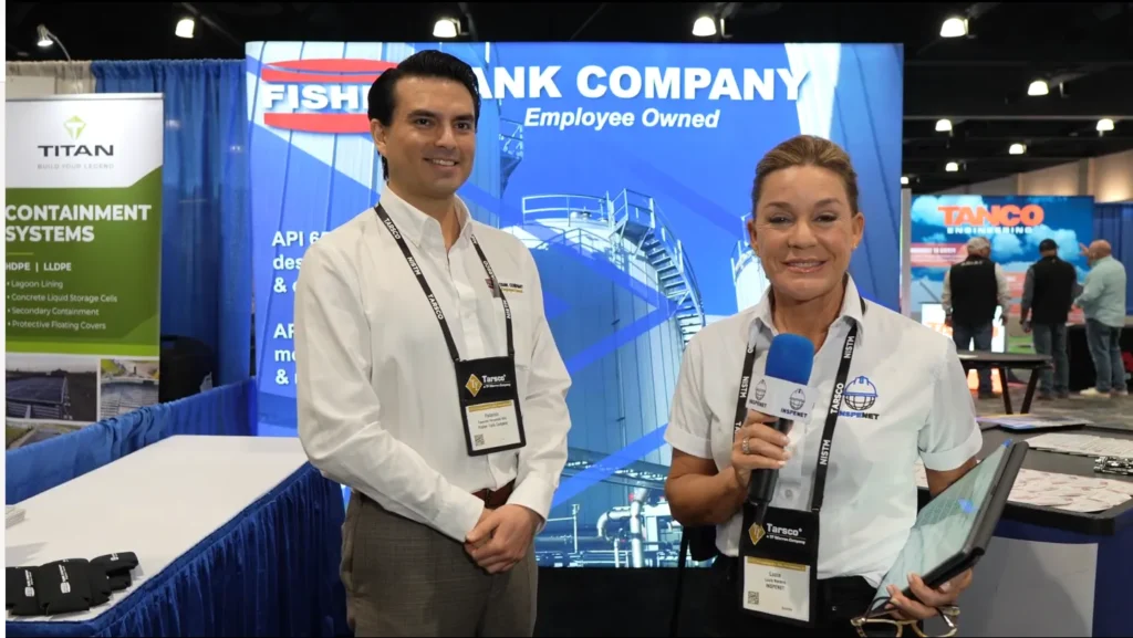 Federico III Hernández Villa of Fisher Tank Company during an interview about industrial tanks at NISTM 2025.