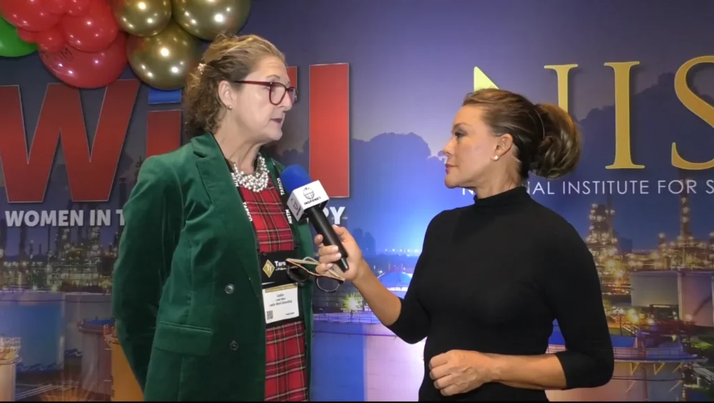 Leslie Ward being interviewed at NISTM 2025 about mentoring for female engineers.