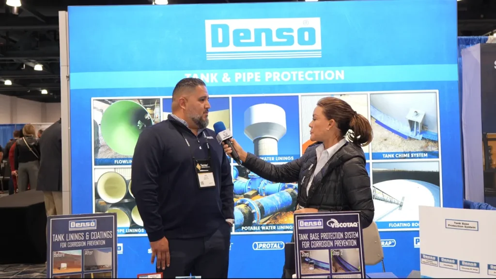 Rick Lujano of Denso during an interview about corrosion protection in industrial tanks at NISTM 2025.