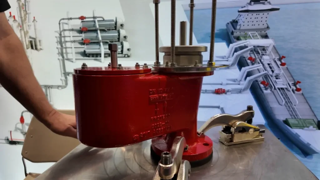 PROTEGO® pressure and vacuum valve on a technical display table.