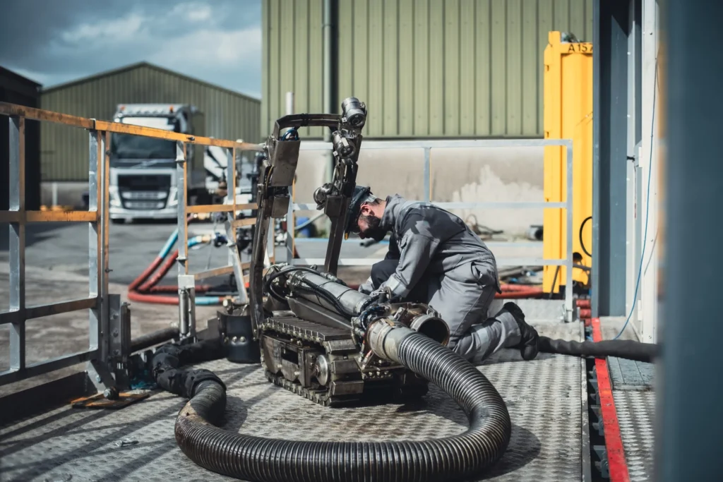 Robot undergoing maintenance before a cleaning crude oil tanks.