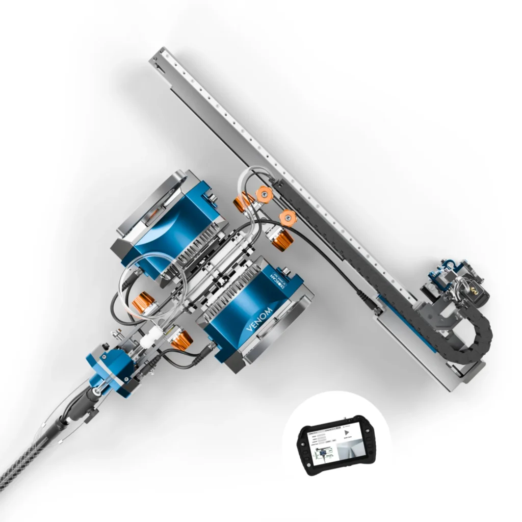 Escáner Venom de EKOSCAN, sistema robótico de inspección industrial con sensores integrados.