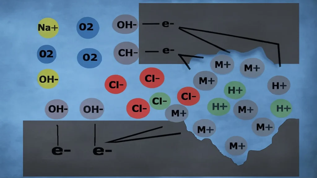 Electrochemical mechanism of crevice corrosion.