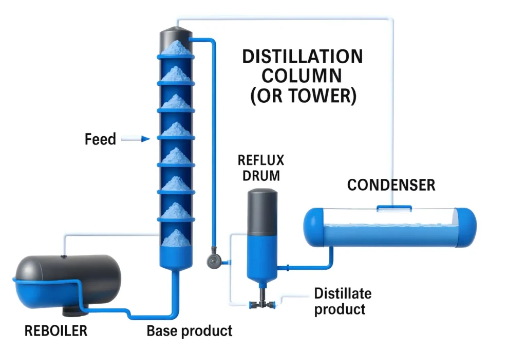 Components of a fractional distillation tower..