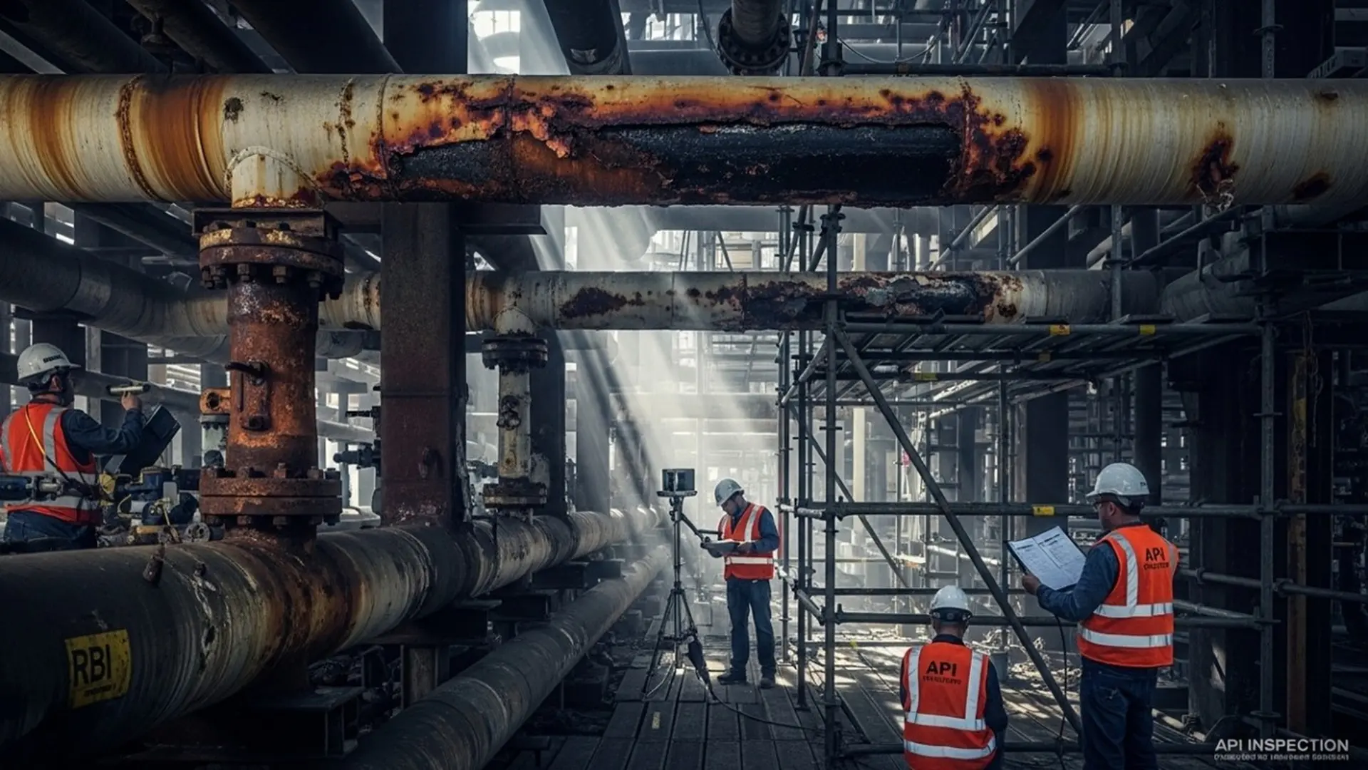 Inspección de integridad mecánica en piping legacy con evidencia de CUI y fireproofing degradado. En restart brownfield, la evaluación del daño acumulado condiciona la viabilidad y la secuencia de arranque.