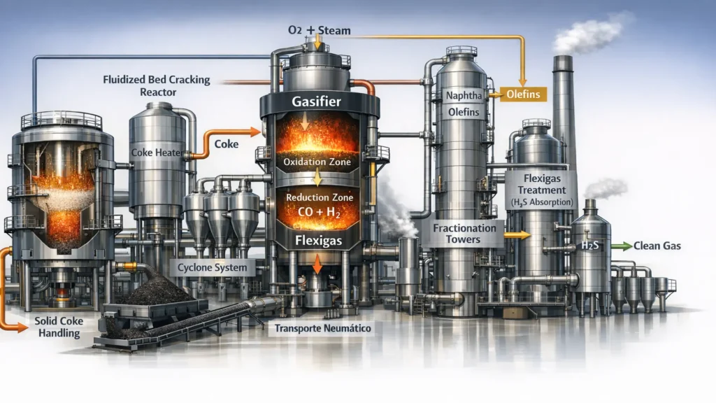 Industrial process for deep conversion of heavy residues.