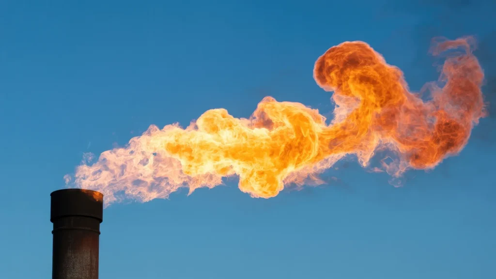 Antorcha en la refiner&iacute;a de Petronor en Muskiz durante la parada por fallo el&eacute;ctrico.