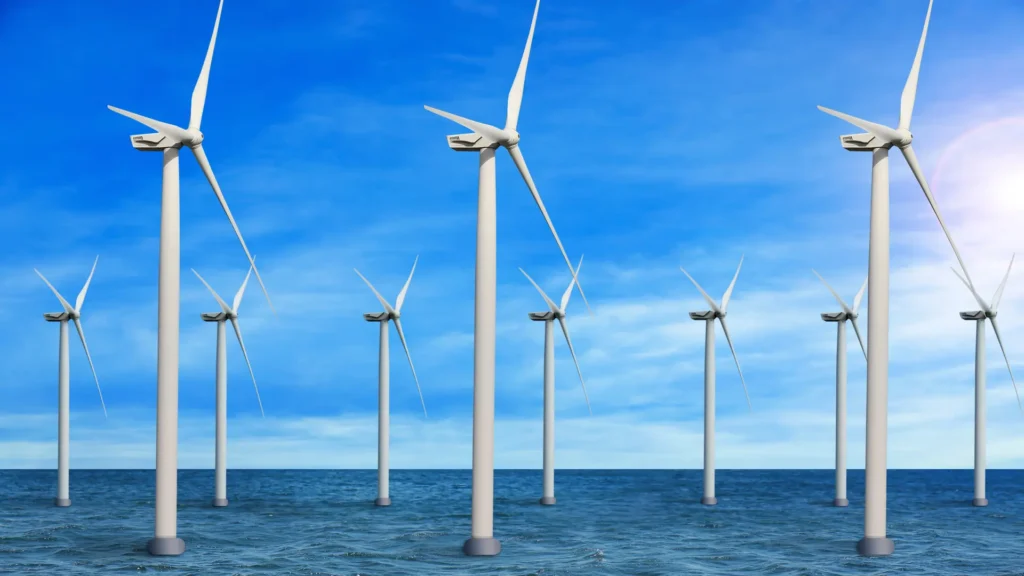 Floating Wind Turbines Installed at Sea.