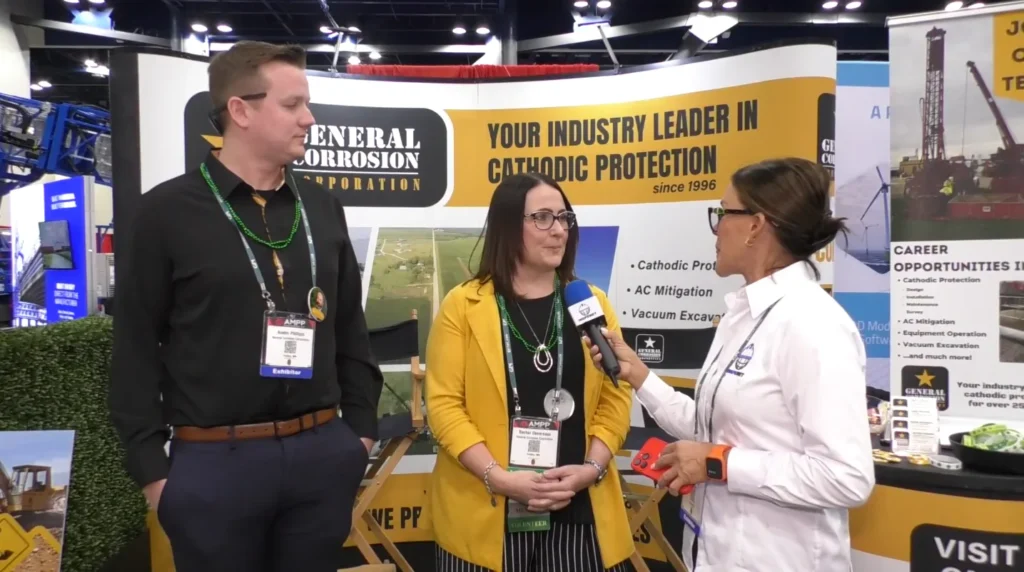 Entrevista sobre protecci&oacute;n cat&oacute;dica en el stand de General Corrosion Corporation durante AMPP 2026.