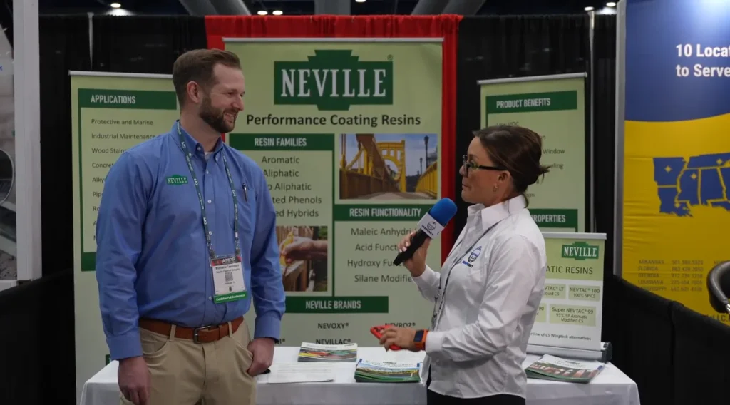 Interview about biohybrid resins in coatings with Michael Terralavoro of Neville Chemical at AMPP 2026.