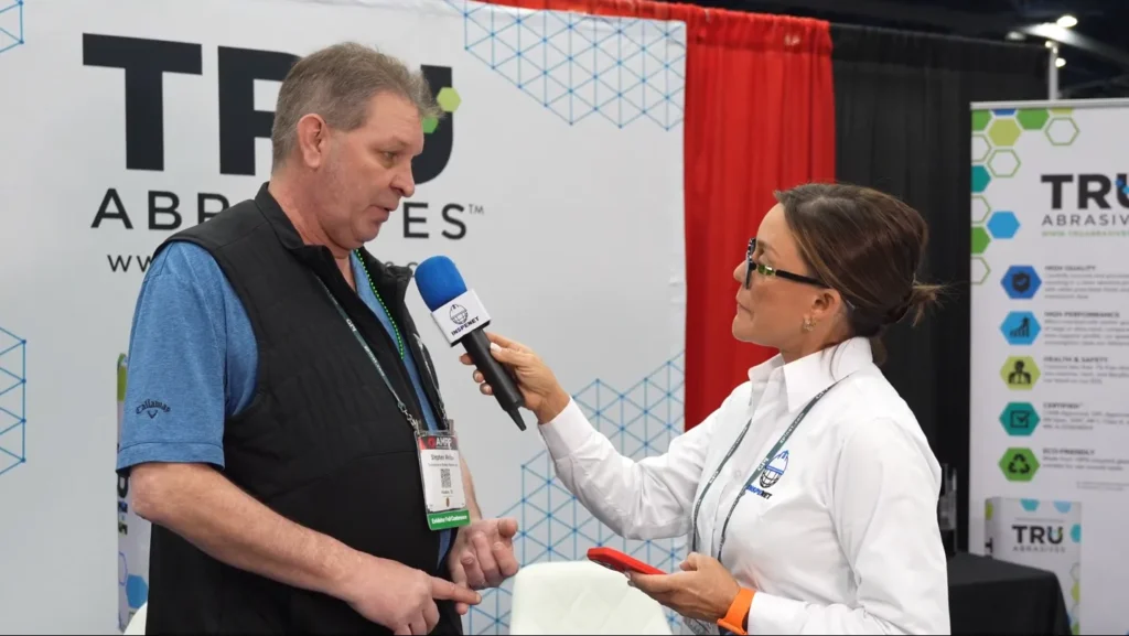 Interview about industrial abrasives with Stephen Mellon of TruAbrasives at AMPP 2026.