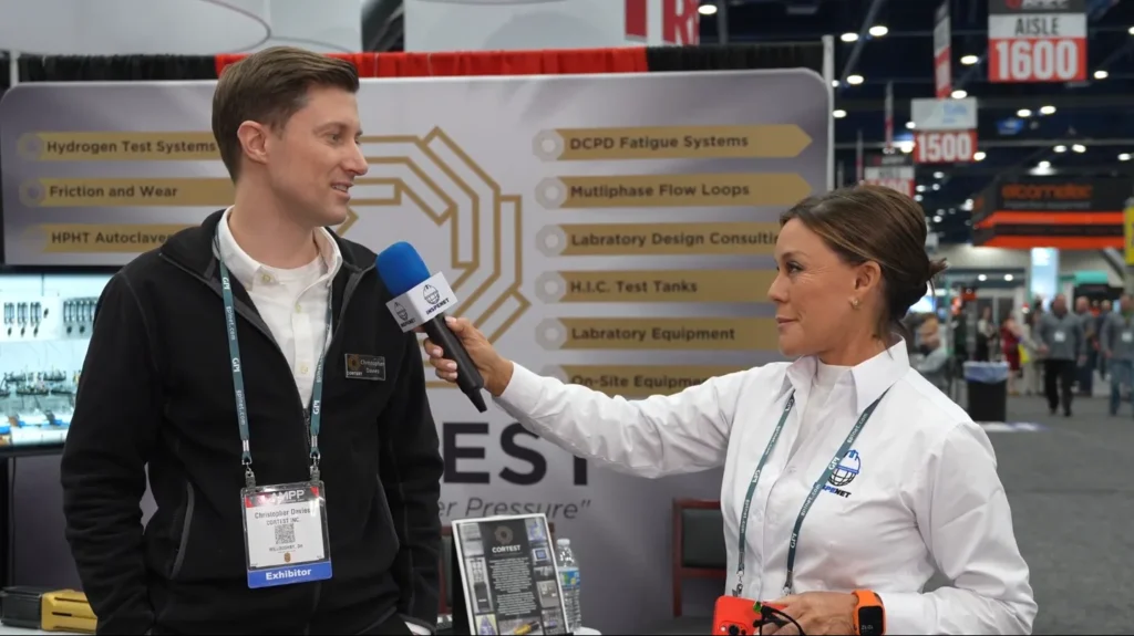 Interview about corrosion testing systems in AMPP event with Cortest engineer.