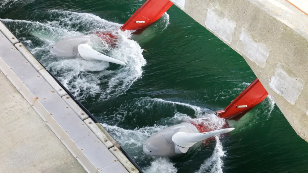 Tidal turbine systems in operation on BlueTEC platforms in marine environments.