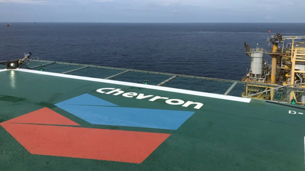 Chevron on an oil platform in Venezuela during oil operations.