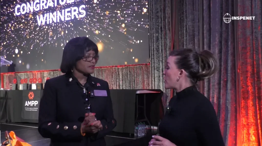 AMPP interview during awards ceremony at industry conference.