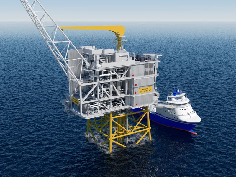 Plataforma Munin offshore sin tripulaci&oacute;n operando junto a buque SOV en el mar. 