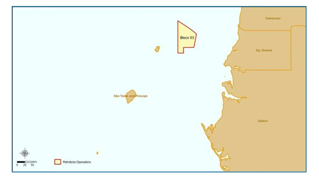 Map of Petrobras' Block 3 in S&atilde;o Tom&eacute; and Pr&iacute;ncipe offshore Africa.