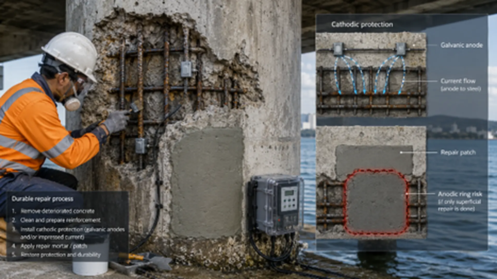 Protección catódica y reparación durable del concreto armado.