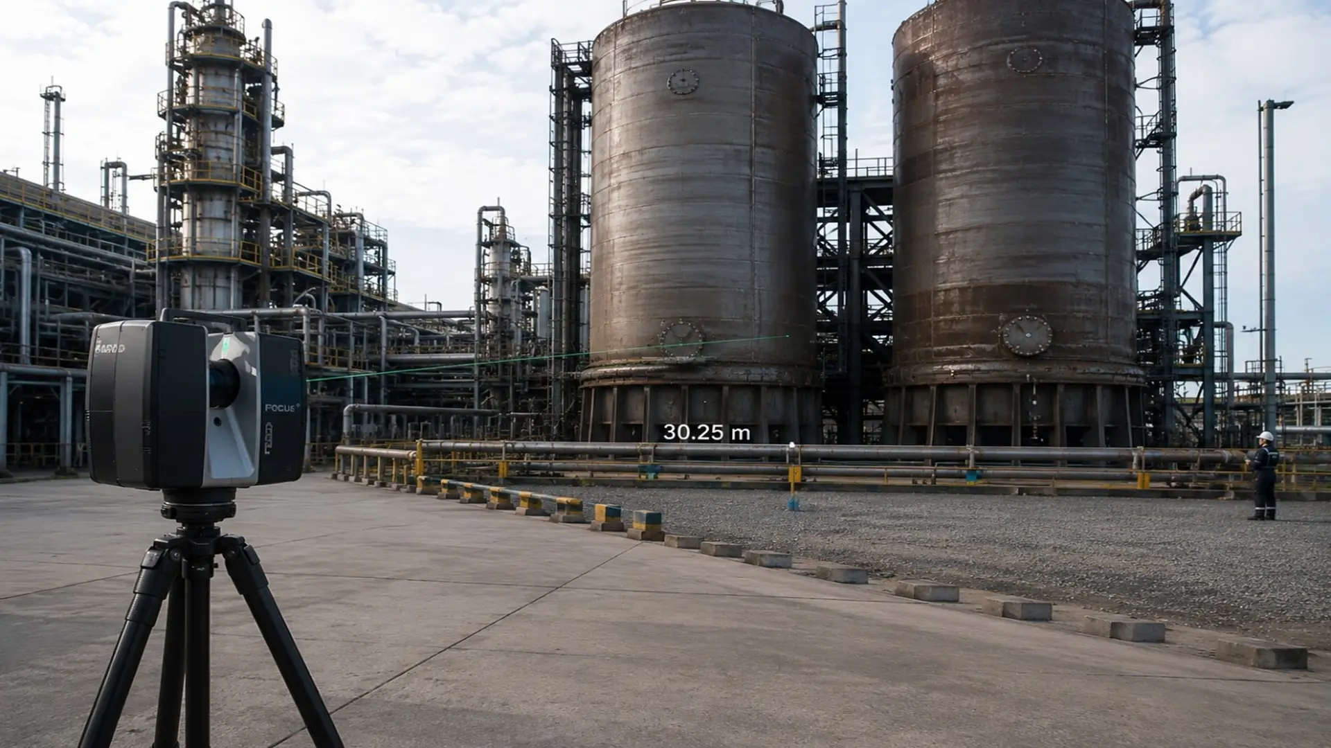 Coke drum inspection using 3D laser scanning at a petrochemical refinery.
