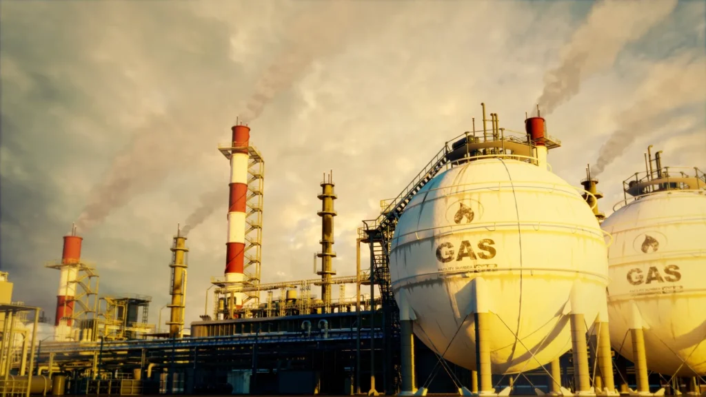 Centros de datos y gas natural en &Aacute;frica: planta industrial energ&eacute;tica utilizada para abastecer la creciente demanda energ&eacute;tica de la inteligencia artificial.